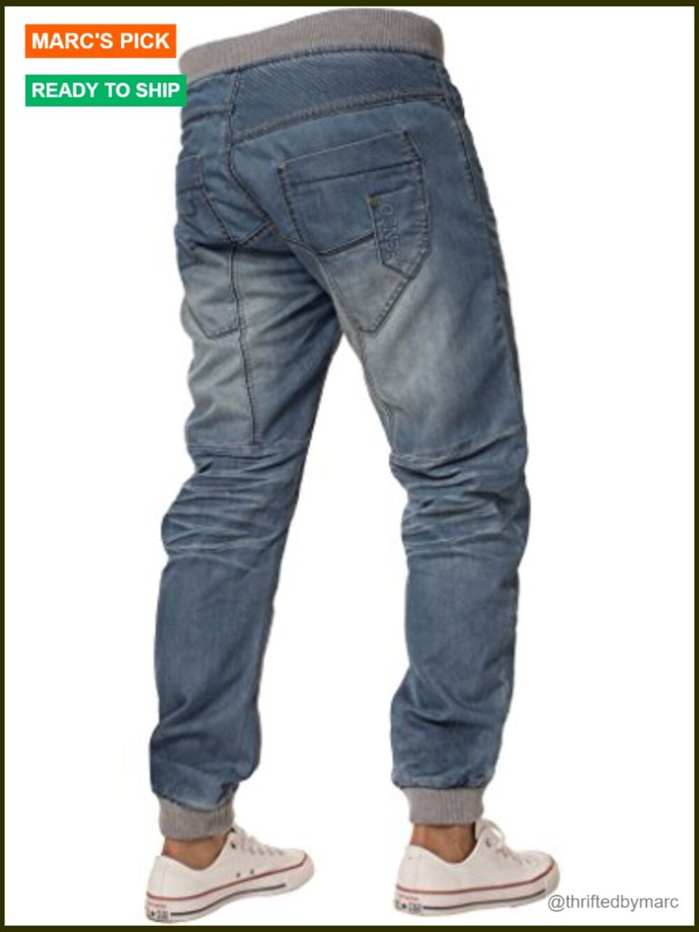 Cuffed Jogger Jeans Men's Denim Pants Casual Regular Fit Button Front Straight - Picture 4 of 4